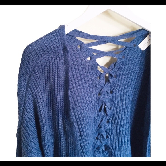 DREAMERS (Nords) Boho Back Lace up Detail Cardigan Navy Blue Size Small-Medium - Picture 4 of 12